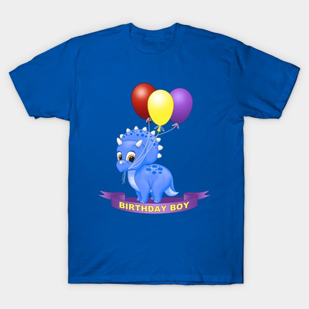 Birthday Boy Cute Blue Triceratops Dinosaur T-Shirt by csforest